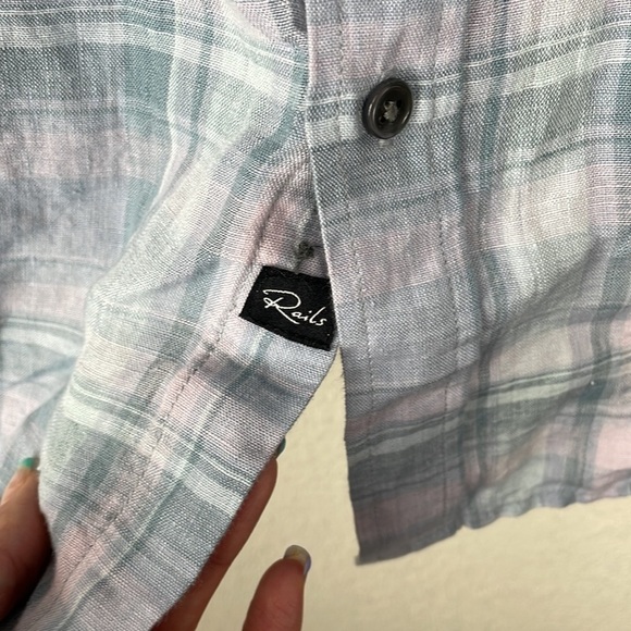 New Rails Mens Havana Plaid Denim Sport Shirt Linen Button Front Long Sleeve S - Picture 8 of 14